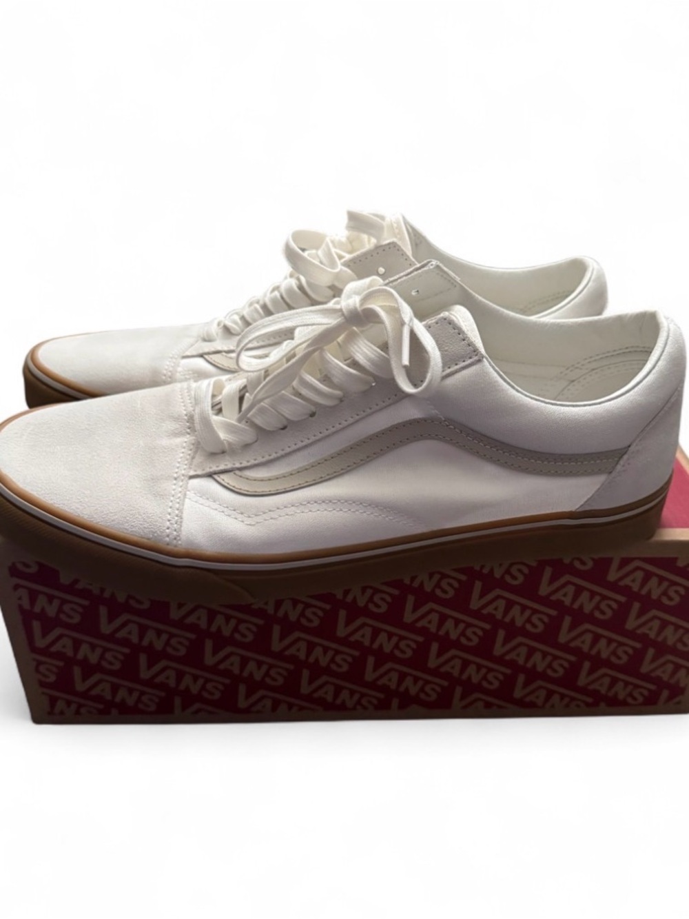 Vans White Low-Top Old Skool Sneakers with Gum Sole